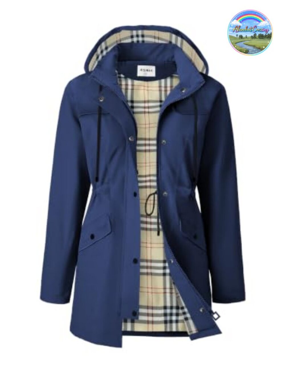 RUMIA Women Waterproof Long Hooded Raincoat Trench Windbreaker Jacket